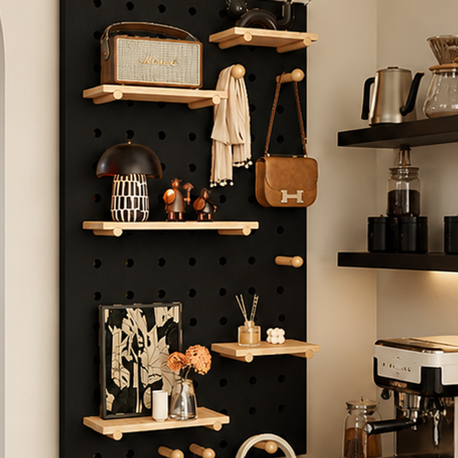 Textured Black modular wall-mounted coffee storage feature