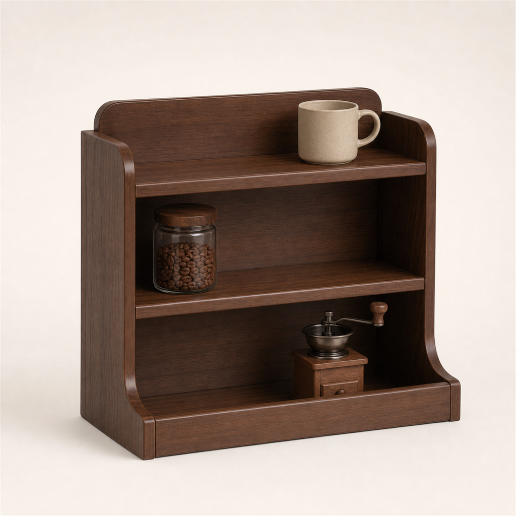Three-tier solid wood countertop coffee station organizer