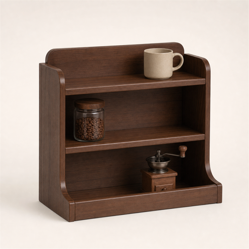 Three-tier solid wood countertop coffee station organizer