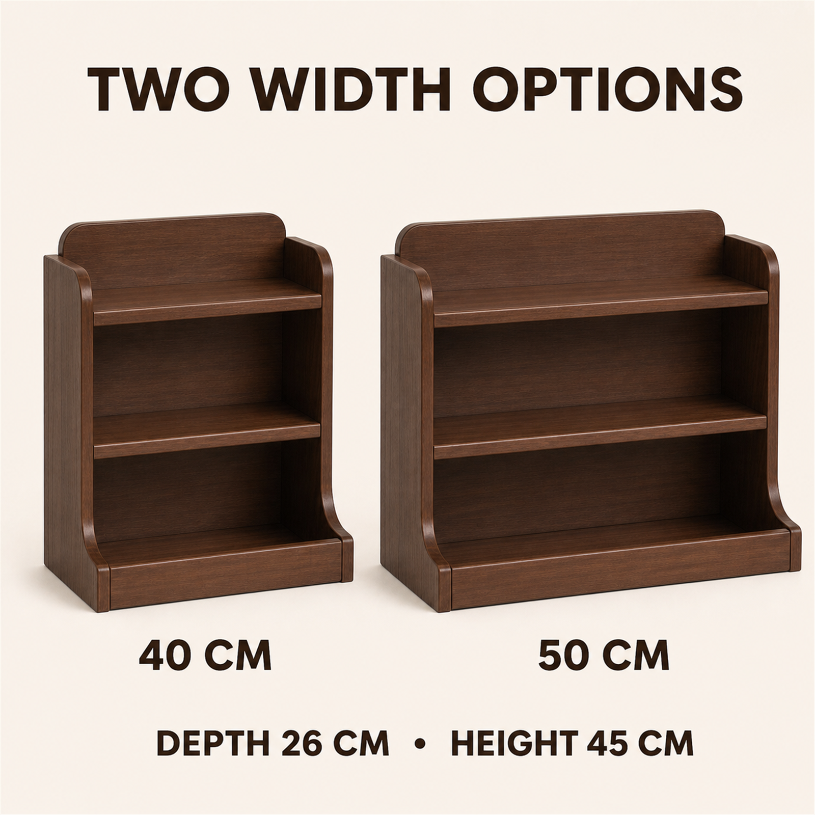 40 cm and 50 cm width size guide for three-tier organizer