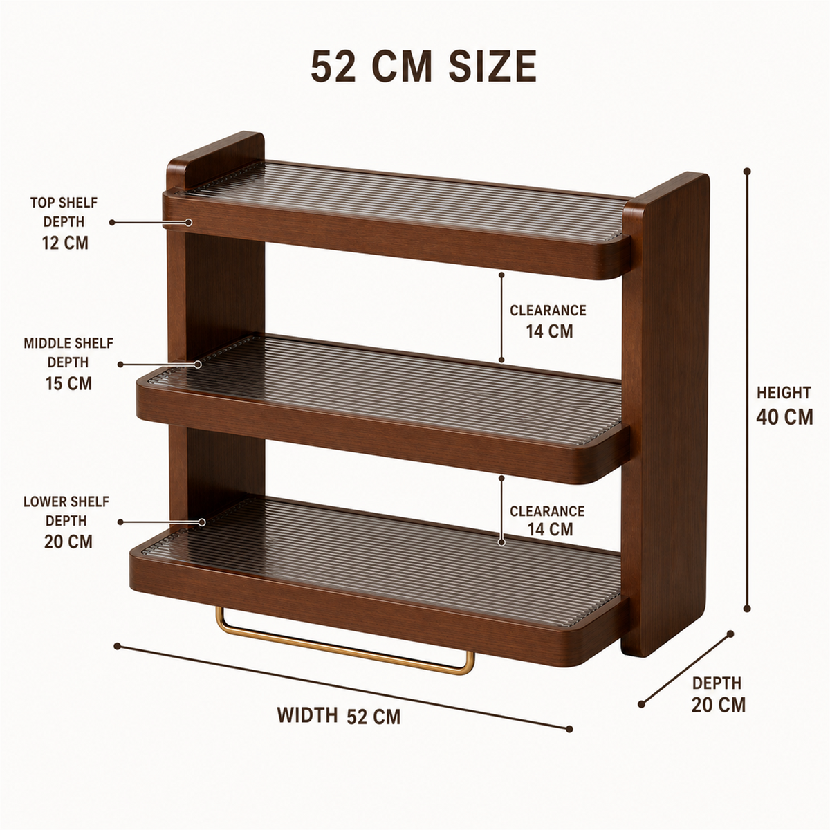 52 cm three-tier countertop coffee organizer dimensions