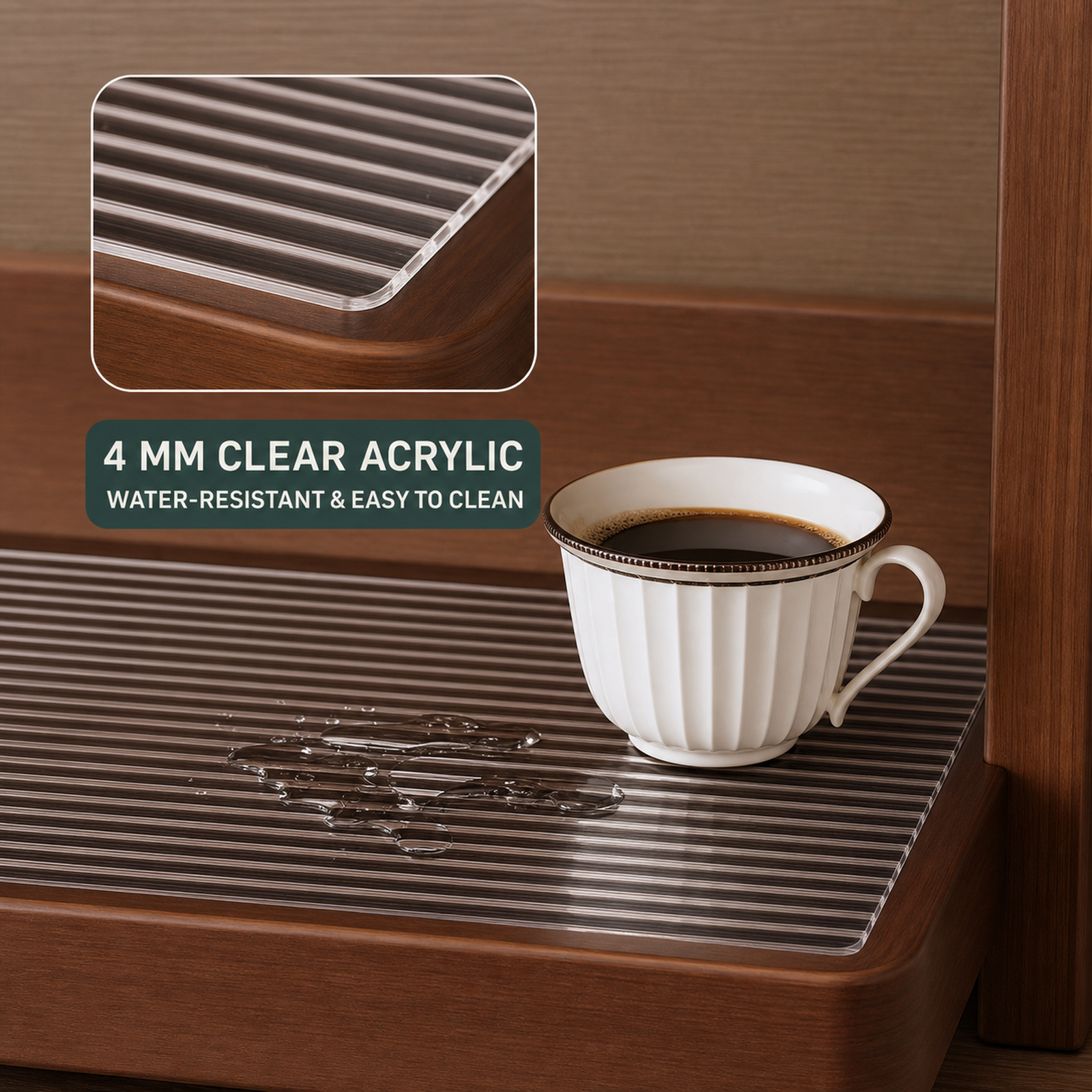 4 mm clear acrylic shelf is water-resistant and easy to clean