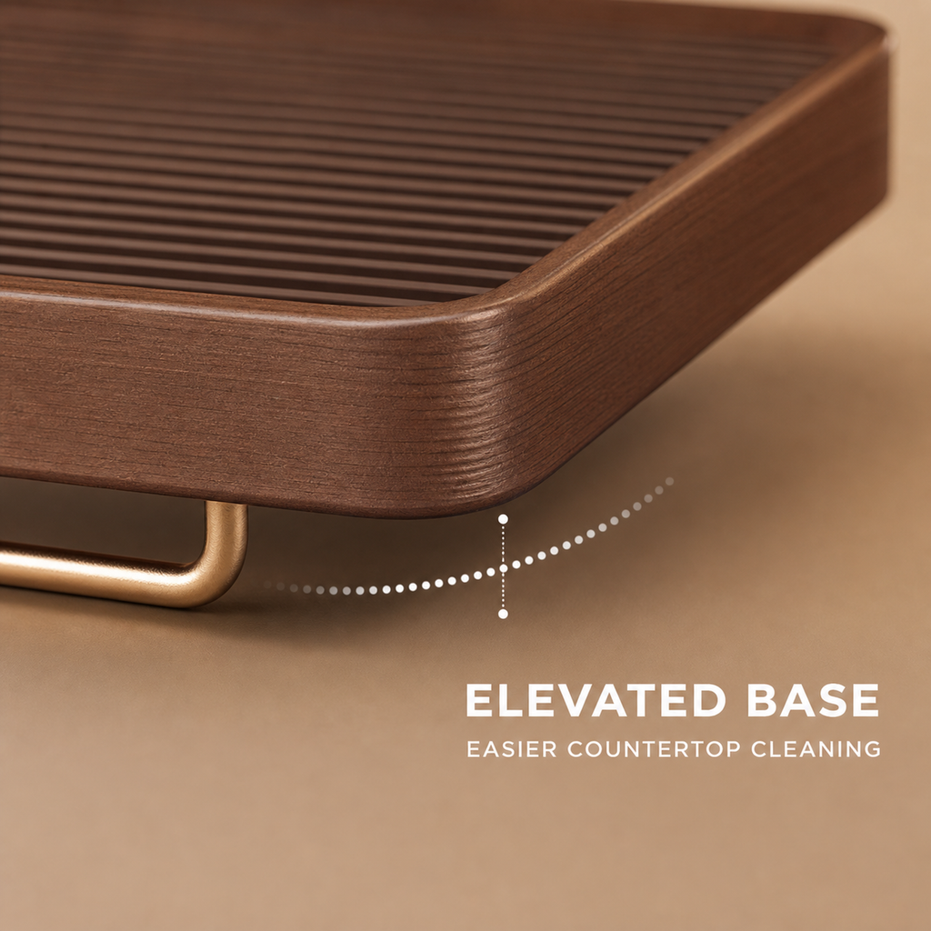 Elevated organizer base makes countertop cleaning easier