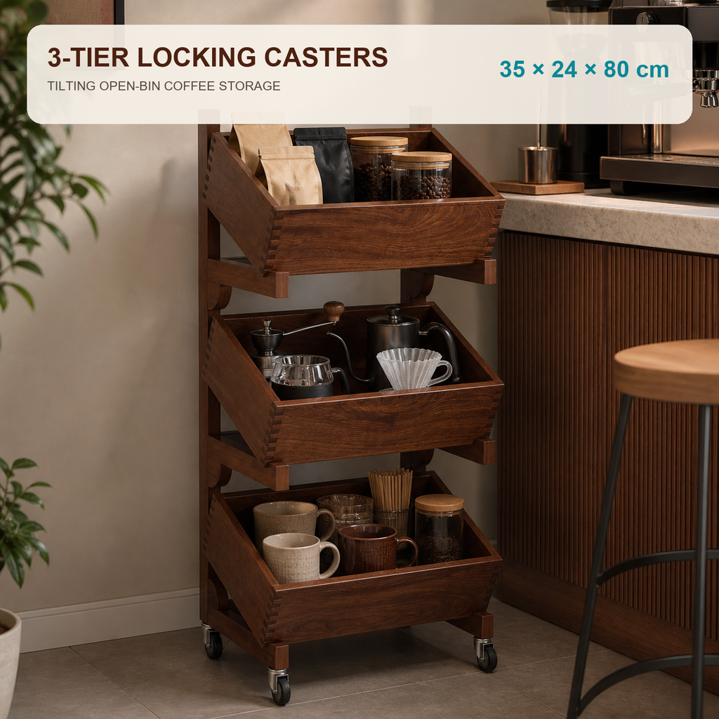 Three-tier caster coffee organizer dimensions 35 by 24 by 80 cm