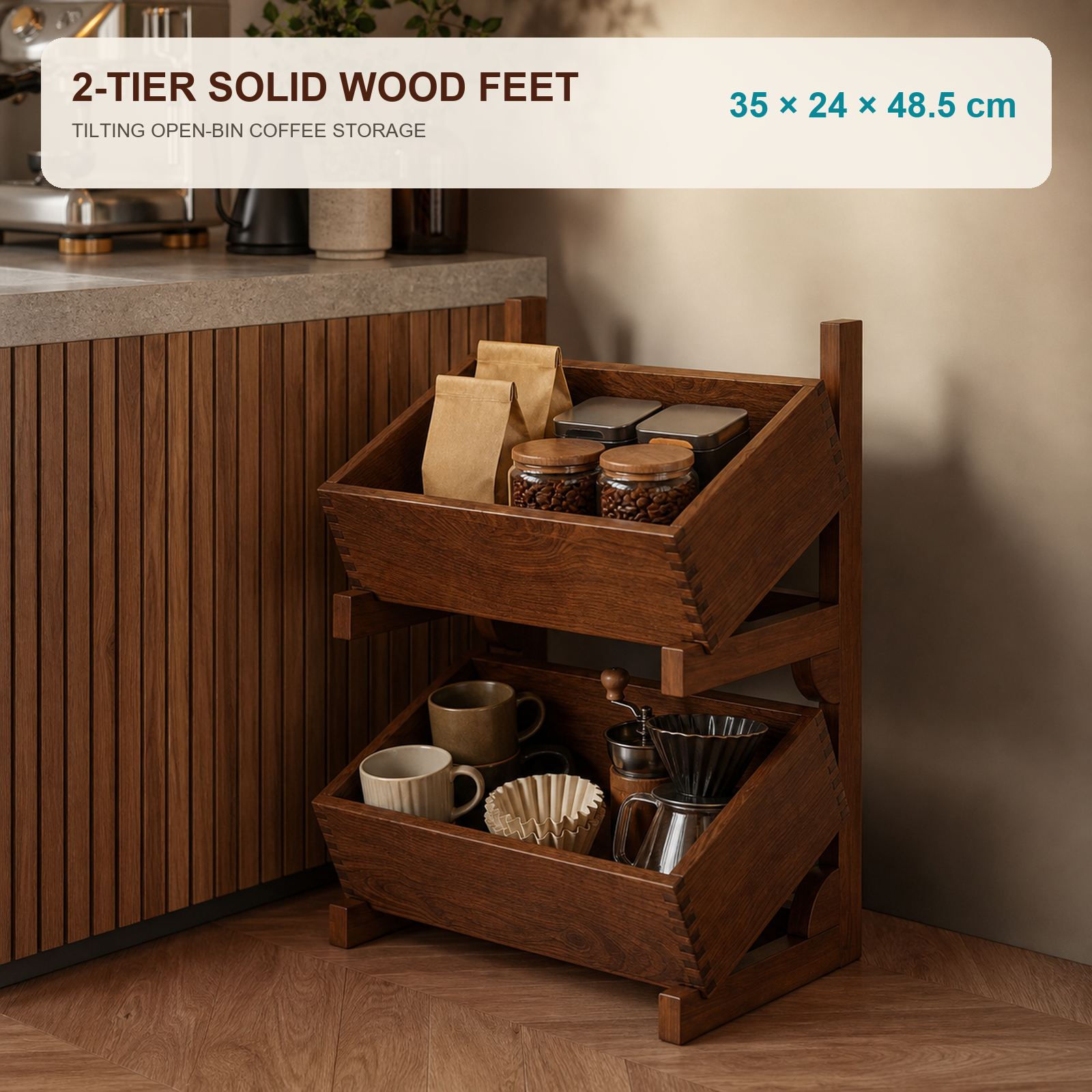 Two-tier fixed-foot coffee organizer dimensions 35 by 24 by 48.5 cm
