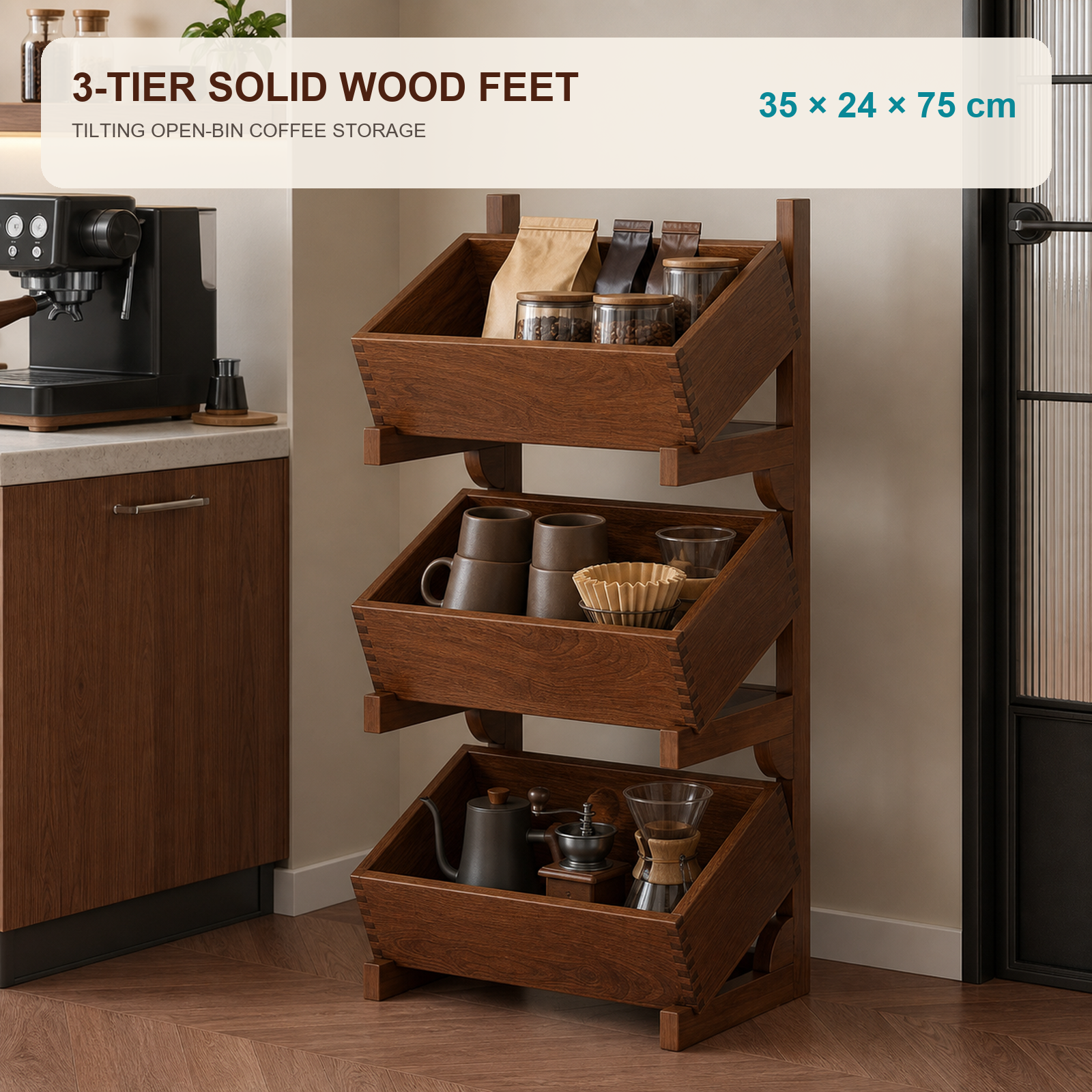 Three-tier fixed-foot coffee organizer dimensions 35 by 24 by 75 cm