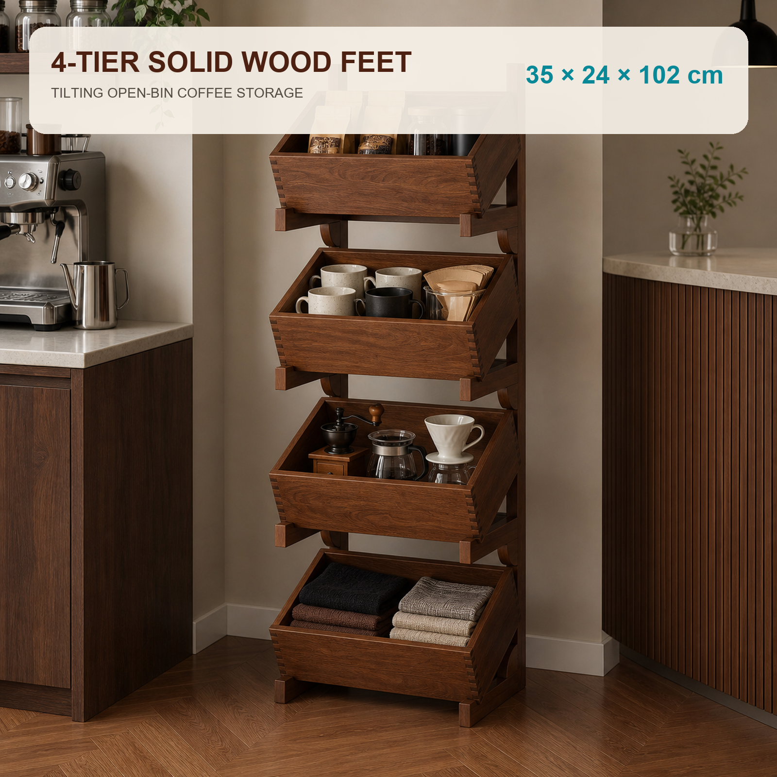 Four-tier fixed-foot coffee organizer dimensions 35 by 24 by 102 cm