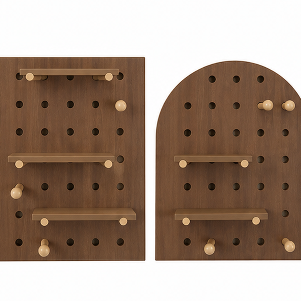 Vintage Walnut Classic and Arch coffee pegboard design comparison