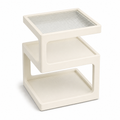 Warm white three-tier coffee side table with alternating diagonal supports on white